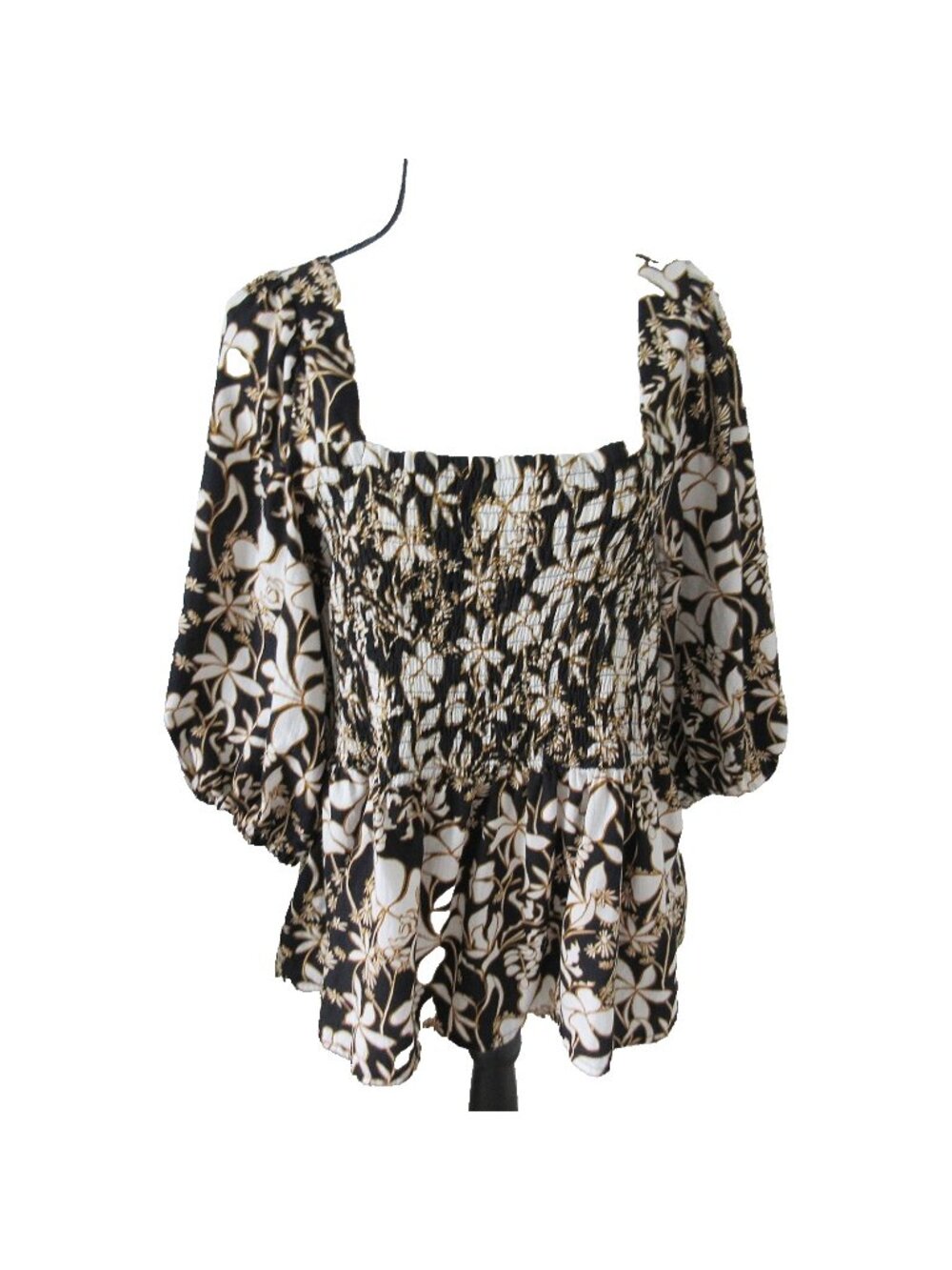 Ava & Viv Women’s Size XXL Smocked Puff Sleeve Peplum Blouse 100% Cotton Boho